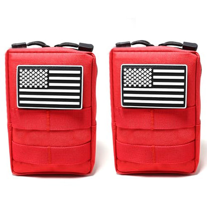 2 Pack Small Molle Pouches - Tactical Compact Water-Resistant EDC Pouch Bag Utility Belt Pouch Waist Pack Bag - color: Red