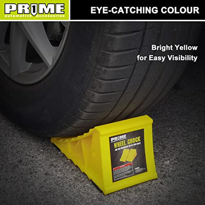 PR1ME Wheel Chocks with Non-Slip Base for RV & Trailer. 2 Pack Heavy Duty Wheel Chock with Bright Yellow. Lightweight Wheel Stoppers for Cars Camper Trucks RVs, Fit for Most Tyre Sizes