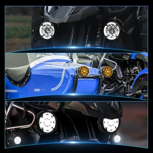 BraveWAY [Strobe] Motorcycle Auxiliary Lights with DRL, 4.5 inch LED Fog Lights, Spot+Flood White Driving Light for ADV Adventure Touring Motorcycle ATV UTV LED Bar 2PCS(+Wiring Harness) - size: 4.5 inch White/Yellow for MC