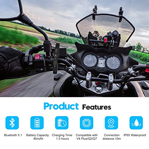 Novamente EUC Remote Control for Motorcycle Helmet Bluetooth Intercom, Bluetooth 5.1 Handle IP65 Waterproof, Easy to Install for V6PRO/V4 Plus/Q2/Q7/Q8/E1+