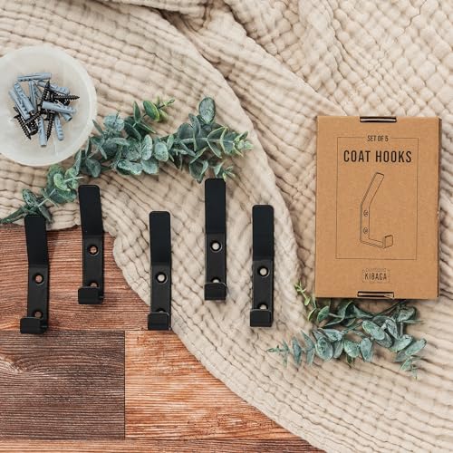 Decorative Coat Hooks For Wall Mount Set of 5 - Stylish and Sturdy Black Metal Double Hooks Are Perfect To Hang Your Jackets, Towels Or Hats - A Modern Addition To Any Farmhouse or Minimal Home Decor