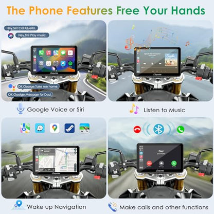 Carpuride W712D Motorcycle Carplay Screen with HD 1080 Dual Dash Cam, Wireless Car Play and Android Auto, 7" Waterproof Rotatable Navigation Touchscreen, Loop Recording, Bluetooth, Wired Controller - style: Carpuride w712d
