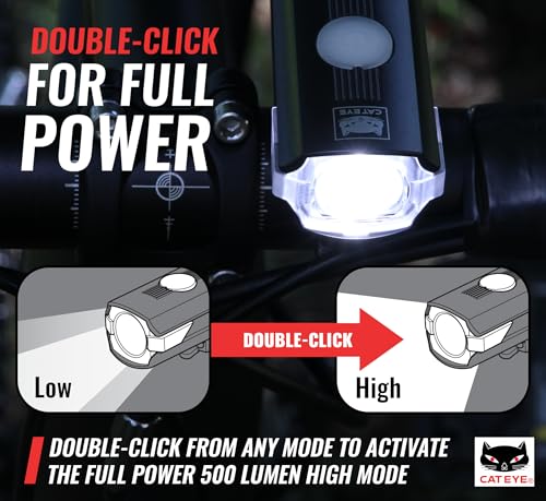 CATEYE AMPP USB Rechargeable Bike Light – High Visibility Super Bright OptiCube™ Headlight for Commuters, Road Cyclists & Mountain Bikers, Day & Night Riding Modes, IPX4 Waterproof, Tough & Durable - style: Ampp500s