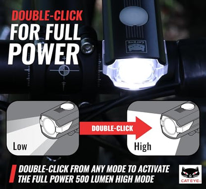CATEYE AMPP USB Rechargeable Bike Light – High Visibility Super Bright OptiCube™ Headlight for Commuters, Road Cyclists & Mountain Bikers, Day & Night Riding Modes, IPX4 Waterproof, Tough & Durable - style: Ampp500s