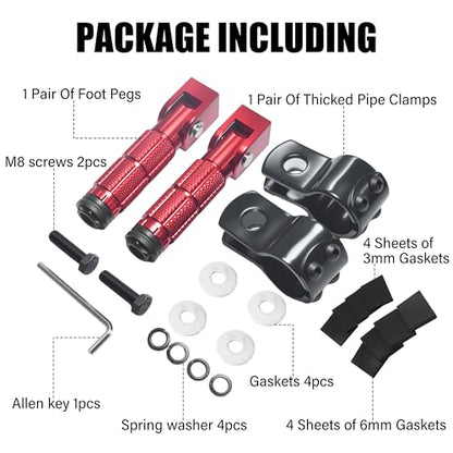 M8 Motorcycle Foot Pegs Folding Rearsets-90 Degree Foldable Footrest Fit 0.86-1.37in Brackets, Anti-Skid CNC Footpegs with Rubber Gasket for Pit Bike Dirt Bike Adventure Touring Bikes (Red) - color: Red