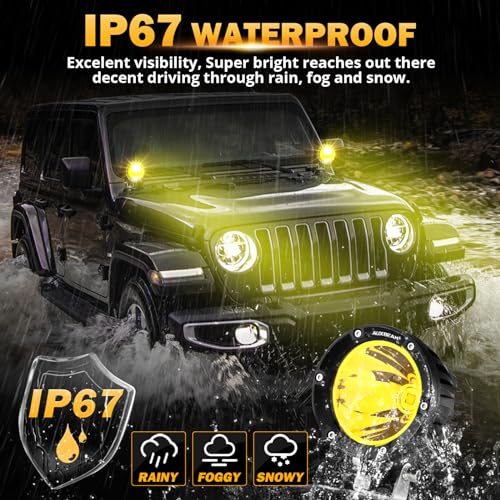 Auxbeam C4 Series LED Pods 4In 72W Amber Fog Light, Round Spot Offroad Light, 2PCS 7200LM Amber Light Pod with Wiring Harness Kit, Driving Light Yellow Ditch Light for Jeep Motor SUV ATV UTV Wrangler - color: Amber Led Offroad Light