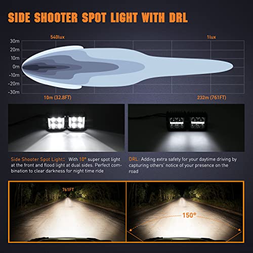Nilight Side Shooter LED Light Pods with DRL, 4 Inch 26W Spot Flood Combo LED Cubes Light w/ 16AWG Wiring Kit for Fog Light Driving Light Auxiliary Light on Truck ATV UTV, 5 Years Warranty White - color: 4LED Sideshooter Spot Pod w/ White DRL
