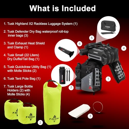 TUSK Highland X2 Rackless Luggage System w/Small Dry Duffel/Large Bottle Holders Standard Heat Shield Black/Grey - color: Black/Grey, size: Small Dry Duffel/Large Bottle Holders, style: Standard Heat Shield