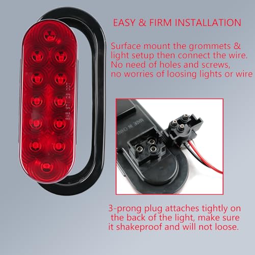 fouwick 2PCS 6 Inch Oval Red LED Trailer Tail Lights, IP65 Waterproof Surface Mount Stop Brake Turn Signal Lights for Truck RV Boat Marine Camper, DOT Compliant Rear Amber Trailer Lights - color: 6 inch Oval Amber 12LED