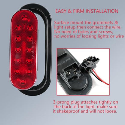 fouwick 2PCS 6 Inch Oval Red LED Trailer Tail Lights, IP65 Waterproof Surface Mount Stop Brake Turn Signal Lights for Truck RV Boat Marine Camper, DOT Compliant Rear Amber Trailer Lights - color: 6 inch Oval Amber 12LED