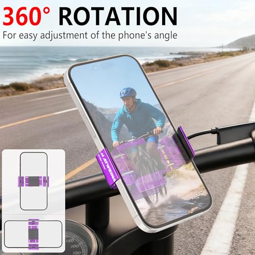 Bike Handlebar Mounts for 4.5-7.4 Phones (Purple) | 360 Degrees Rotate Aluminum Alloy Frame Half-Enclosure Design - color: Purple