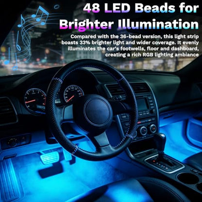 Car Interior Lights, 5V LED Strip Lights with USB Adapter, Ambient Car Lighting Kit, App & Remote Control Music Sync Color Change Strip Lights for SUVs & Trucks (48LED Beads) - color: USB Adapter(48LED Beads)