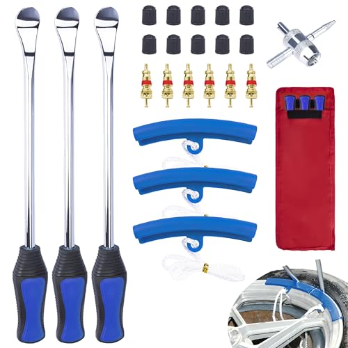 12.2 Inch Tire Spoons, Dirt Bike Tire Changing Tools, Tire Changing Kit, Tire Removal Tool, with Rim Protector, Valve Tool, Valve Cores and Caps, for Motorcycle/Lawn Mower/Tractor/Bicycle (Blue) - color: Blue