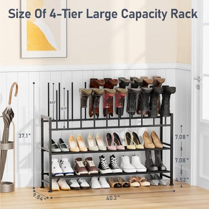 DIMJ Free Standing Shoe Racks - 3-Tier Boot Rack, Black Metal Boot Storage Organizer Tall Boots, Tall Boot Organizer for Closet, Multiuse Shoe Rack for Boots, Sneakers,Fit for 10 Pairs, Black - size: 1 Pack - 4 Tier 10 Pair