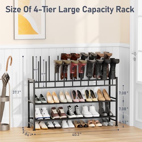 DIMJ Boot Rack 4-Tier - Black Metal Boot Storage Rack for Tall Boots Organizer, Multiuse Shoe Rack for Boots, Sneakers, High-Heel, Entryway, Fits 10 Pairs - size: 4-Tier 10 Pair