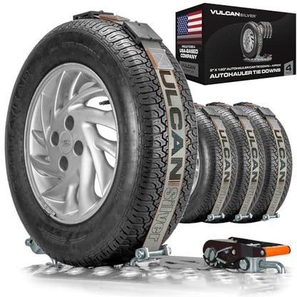 VULCAN Autohauler Car Tie Down - Rolling Idler 3-Cleat - 120 Inch - 4 Pack - Silver Series - 3,300 Pound Safe Working Load - size: Silver Series