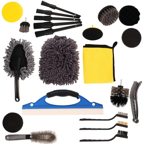23pcs Car Cleaning Brush Kit with Wheel Drill Brush Set for Interior and Exterior Auto Detailing, Tire Cleaning, Motorcycle Chain Maintenance, and Brake Dust Removal