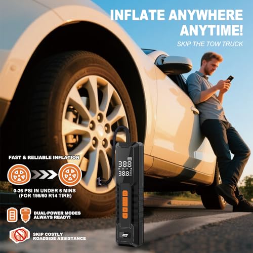 Tire Inflator Portable Air Compressor – Emergency Flat Tire Rescue & Pressure Maintenance Tool, Cordless Pump with 150PSI, LCD Screen, Auto Shut-Off – for Car, Motorcycle, Bicycle, Balls