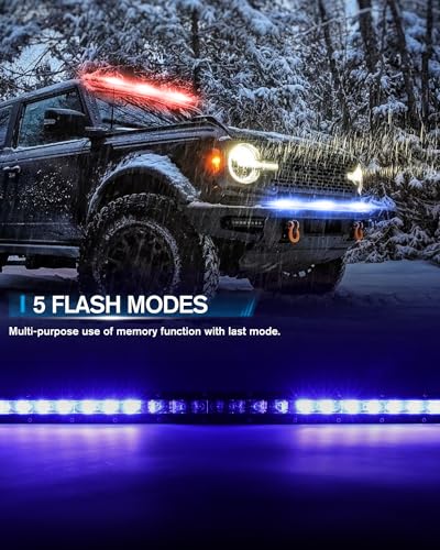[Curved] [Red & Blue Strobe] 20 inch LED Light Bar Single Row White Flashing Light Police with Wiring Harness for Off-Road SUV UTV Car Truck - color: 20in [Curved][Red & Blue Strobe]