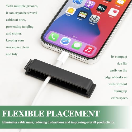 4-Pack Cable Clips Cord Organizer – Self-Adhesive 10-Slot Wire Holders for Desk, Car, and Home Cable Management (Black)