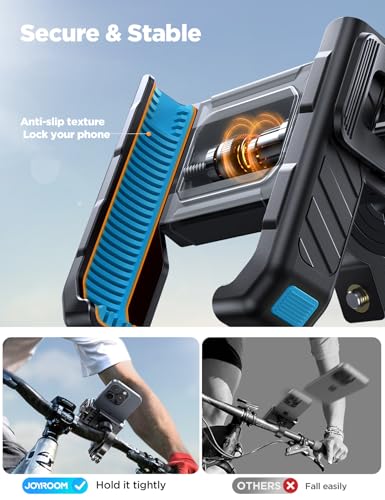JOYROOM Motorcycle Bike Phone Holder Mount - [Not Block Camera] Bicycle Phone Holder Handlebar Cell Phone Clamp - [Silicone Wrapped] Scooter Phone Holder for iPhone Samsung 4.7''-7'' Smartphones, Blue - color: Blue