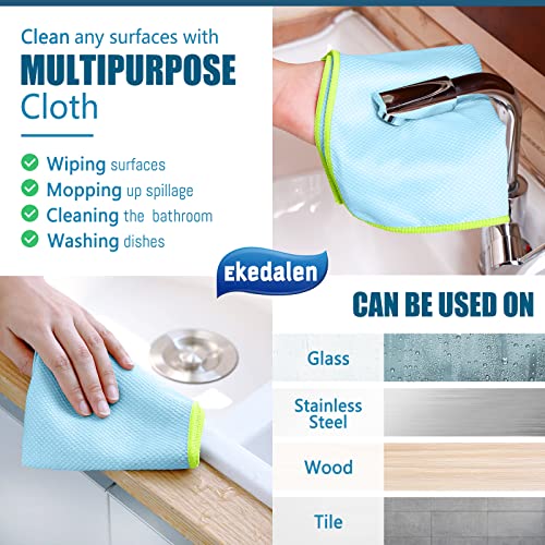 Microfiber Cleaning Cloth Lint Free Glass Cleaner Window Polishing Streak Free Miracle Easy Clean Rag Reusable for Mirror Kitchen Dish Auto Detailing,Pack of 8, 12'' x 16'', Light Blue - color: Light Blue, 12 X 16 Inch