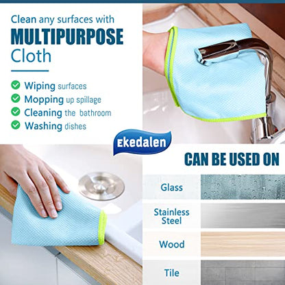 Microfiber Cleaning Cloth Lint Free Glass Cleaner Window Polishing Streak Free Miracle Easy Clean Rag Reusable for Mirror Kitchen Dish Auto Detailing,Pack of 8, 12'' x 16'', Light Blue - color: Light Blue, 12 X 16 Inch