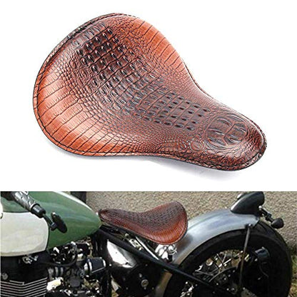13" Brown Crocodile Motorcycle Leather Driver Seat Cushion for Harley Davidson Sportster Chopper Bobber (Brown-Crocodile) - color: Brown-Crocodile