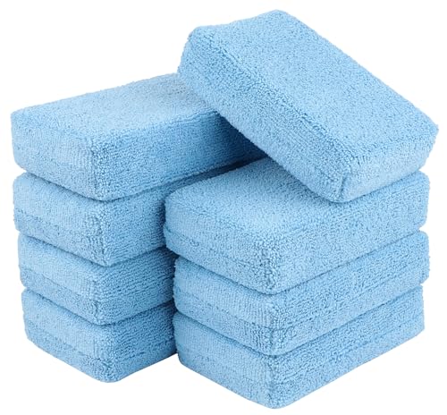 AIDEA Microfiber Applicator Pad-8Pack, Car Wash Sponge, Premium Microfiber Sponge and Cleaning Pads, Perfect for Effortless Wax, Sealant, and Conditioner Application, Car Detailing Supplies, Blue - color: Light Blue, size: 8 PK
