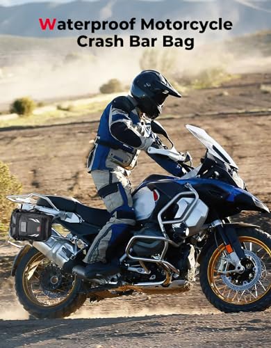 KEMIMOTO PVC Waterproof Motorcycle Adventure Crash Bar Frame Bags 6.5L Tail Bag Side Bag Sissy Bar Back Seat Saddle Bag Universal Fit for Dirt Bike Adventure Sprot Dual Sport Bike Moto Enduro ATV - color: Grey