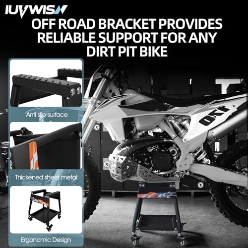 Dirt Bike Stand Movable with Wheels Motorcycle Lift Panel Stand Maintenance Heavy Duty Universal Stand for Most Motorcycles Motocross Dirt Bike Dual Sport Enduro Black