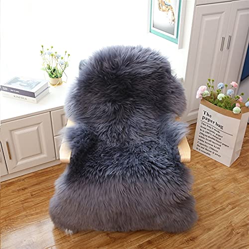 Real Genuine Sheepskin Rug Natural Fur Rug Sheep Skin Rugs Full Sheepskin Rugs Authentic Sheep Skin Throw Lambskin Seat Covers for Chairs Wool Seat Pad Cushion Blue Gray (2.3X3.28 ft) - color: 9