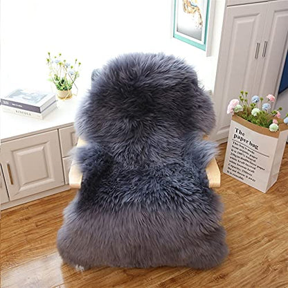Real Genuine Sheepskin Rug Natural Fur Rug Sheep Skin Rugs Full Sheepskin Rugs Authentic Sheep Skin Throw Lambskin Seat Covers for Chairs Wool Seat Pad Cushion Blue Gray (2.3X3.28 ft) - color: 9