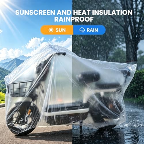 2PCS Motorcycle and Bicycle Cover - Transparent Waterproof + Secure Closure Design - Made of High-Strength Plastic, Lightweight and Portable, Effortless Quick Installation