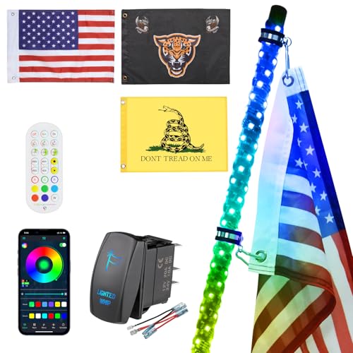 Ehaho 1 Pack 1FT Whip Lights,LED Whip Light with App & Remote Control, Spiral RGB Chasing Lighted Whips with Rocker Switch, Music Whip Light for UTV ATV Polaris RZR Can-Am SXS Truck - size: 1FT / (Pack of 1)