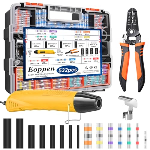 532Pcs Heat Gun for Shrink Tubing, Solder Seal Wire Connectors & Heat Shrink Tubing Kit, 26-6 AWG Waterproof Heat Shrink Wire Connectors with Mini Heat Gun for Marine Electrical - size: 532Pcs with Heat Gun