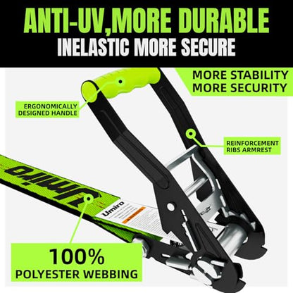 Umiro 4Pack 2''*15' Heavy Duty Ratchet Straps with Safety Clip J Hooks Ratchet Strap 10,000 Lbs MBS,Tie Down Ratcheting with J-Hook, Cargo Straps for Truck, Trailer, Moving (Neon Green) - color: Neon Green, size: 2 Inches X 15 Feet