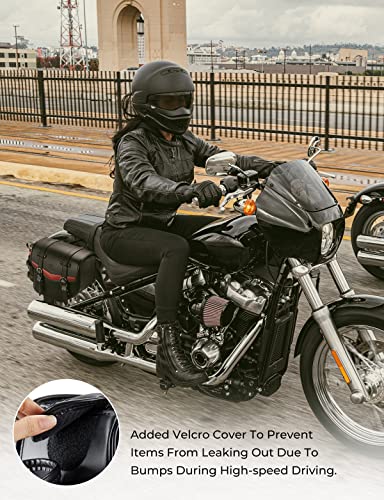 KEMIMOTO Quick Release Buckle Motorcycle Saddle Bags with Cup Holder 18L (9Lx2) PU Leather Saddlebags Waterproof Capacity Compatible with Softail Dyna Road King Universal