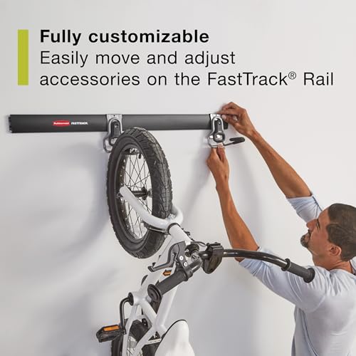 Rubbermaid 15-Piece FastTrack Garage Wall-Mounted Storage Kit, 4 Rails and 11 Hooks, for Home/House/Tool/Sports/Equipment/Utility Purposes - size: 4 Rails, 11 Hooks