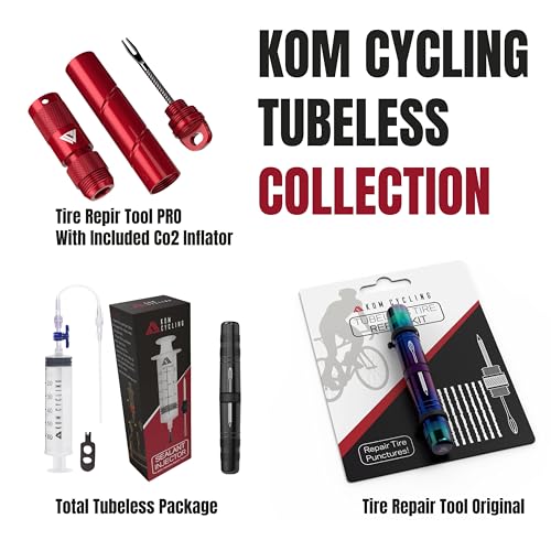KOM Cycling Tubeless Tire Repair Kit for Bikes 8 Colors! Fixes Mountain Bike and Road Bicycle Tire Punctures - color: Celeste