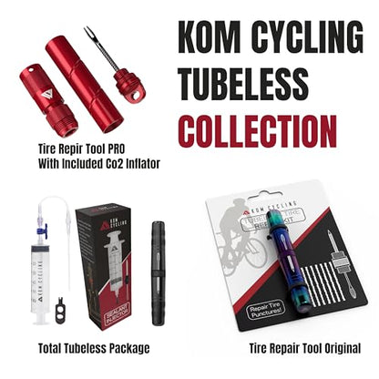 KOM Cycling Tubeless Tire Repair Kit for Bikes 8 Colors! Fixes Mountain Bike and Road Bicycle Tire Punctures - color: Celeste