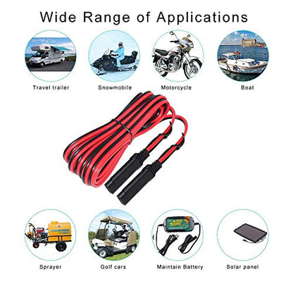 12FT SAE to SAE Extension Cable 16AWG- SAE Extension Cord, SAE 2Pin Bullet Quick Connect 16awg Heavy Duty Wire Harness with Waterproof Cap