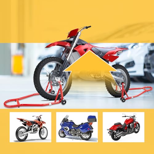 850 lbs Motorcycle Stand Lift Front & Rear Combo, Universal Adjustable Motorcycle Paddock Stands with Wheels, Heavy Duty Bike Lift Stand for Maintenance, Storage & Repair, Red