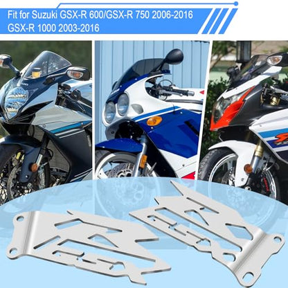 Foot Pegs Heel Plates Guard Protector for Suzuki GSXR 600/GSXR-750 2006-2016 & GSX-R1000 2003-2016, Chrome - color: Chrome