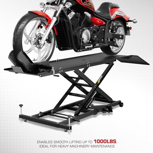 DNA Motoring Motorcycle Lift Table 1000lbs Capacity Motorcycle Support Stand L 86.2in x W 22in Motorcycle Lift Jack Lifting Range 7.2-30.3in Black TOOLS-00780 - style: Lift Table 1000lbs