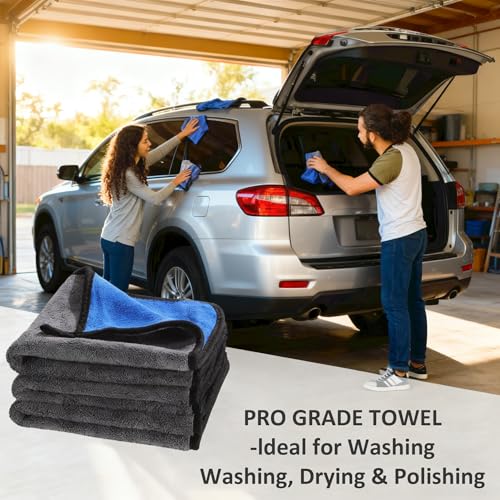 Ultrasoft, Large, Thick and Quick Drying Car Microfiber Cleaning Towel 800GSM Polishing Waxing Auto Detailing Towel Cloth (6pack) (Grey-Blue) - color: Grey-blue,6pack