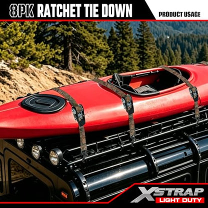 XSTRAP STANDARD Ratchet Straps, 900 LB Break Strength, 8-Pack 10FT Ratchet Tie Down Straps Set for Motorcycle Straps Tie Downs, Appliances, Lawn Equipment, Logistic Cargo Straps for Trucks(Camouflage) - color: Camouflage