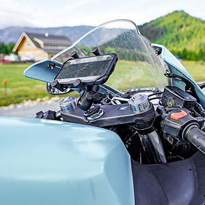 RAM MOUNTS Motorcycle Phone Mount with Fork Stem Base (12mm–38mm), Short Arm, X-Grip Universal Cell Phone Holder for Sport Bikes RAM-B-176-A-UN7U