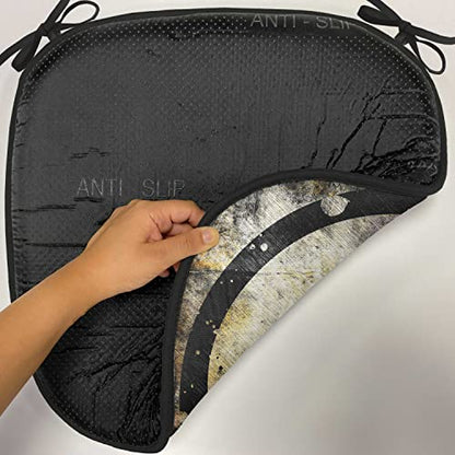 Lunarable Ying Yang Chair Cushion Pad, Grunge Style Paint Splash Effect Industrial Design Eastern Duality, Seat Padding for Kitchen & Patio with Anti-Slip Backing, 16"x16", Black Beige - color: Black Beige, size: Pack of 1