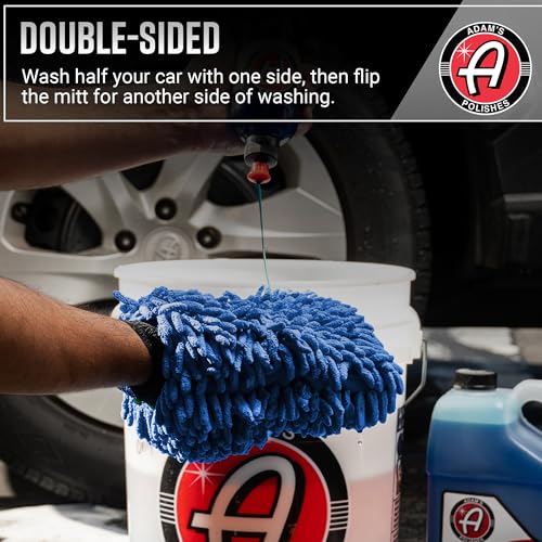 Adam's Chenille Car Wash Mitt - Premium Soft Microfiber Washing Glove for Car Cleaning & Detailing, Safe, Scratch-Free for Auto, Truck, RV, Motorcycle & More (Blue, 2pk) - size: 2pk